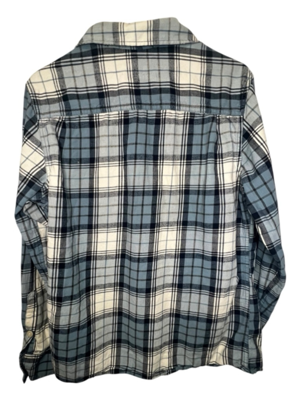 Mossimo Supply Co. Blue And White Athletic Fit Plaid Long Sleeve Flannel Shirt - Picture 4 of 4